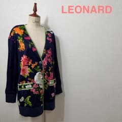 LEONARD レオナール 花柄 カーディガン 長袖 ネイビー - メルカリ
