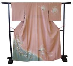 美品 一越地 金彩加工染柄 附下げ・訪問着（正絹）仕立上り＜HH2343 