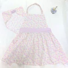 キッズエプロン　花柄　三角巾　ハンドメイド　ピンク