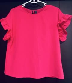 SHEIN フリルスリーブ Tシャツ ピンク Mサイズのサムネイル