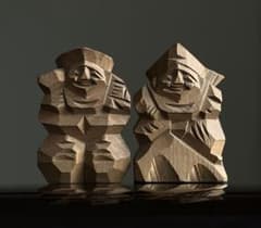 角笑み 小ぶり恵比寿大黒天 木彫 約5㎝ 昭和中期頃】仏像民間信仰郷土