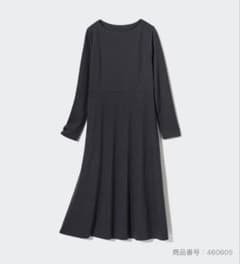 ユニクロ　長袖 ワンピース ダークグレーのサムネイル