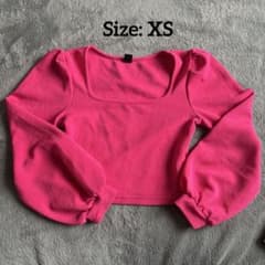 スクエアネック パフスリーブ 長袖カットソー ピンク XSのサムネイル