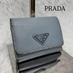 ✨RFID搭載✨ プラダ 三つ折り財布 三角ロゴ サフィアーノ レザー 水色