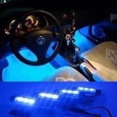 簡単取付！LED4つ付き！フロアライト ブルー 車内灯のサムネイル