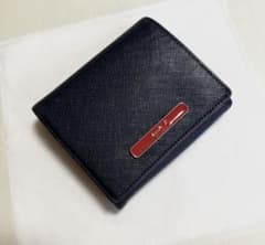 agnes b. アニエスベー 二つ折り財布 レザー ネイビー×レッドのサムネイル