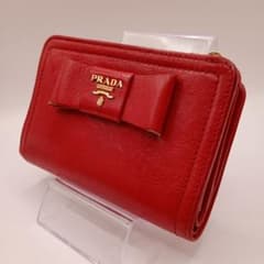 ✨PRADA 프라다 사피아노 리본 접이식 지갑 레드 골드 로고