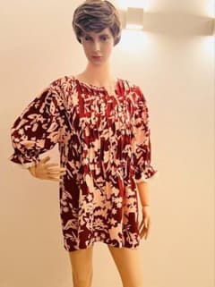 ★Rakumaru 様専用新作 ボルドー 花柄 パフスリーブ チュニックのサムネイル