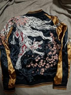 絡繰魂 2面用 狼桜 日本限定 スカジャン vintage レーヨン - メルカリ