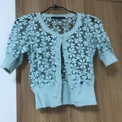 レース スモークグリーン カーディガン  アクア エメラルドのサムネイル