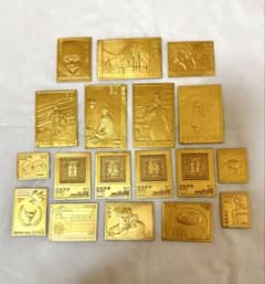 松本徽章工業 純金 純銅 純金刻印 レリーフ 記念メダル 18枚 量目 約59g 松本徽章工業 純金 純銅 純金刻印 レリーフ 記念メダル 18枚 量目 約