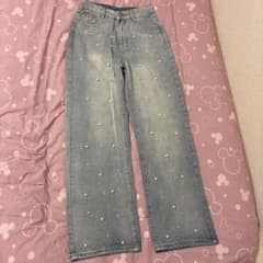 パール付きデニムパンツ ライトブルーのサムネイル