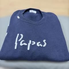 値下90年代美品Papas高級コットン製ロゴ編込肩ワッペン付クルーネック 
