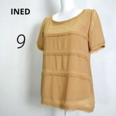 c7009【イネド】半袖プルオーバー ブラウス M マスタード フリンジ