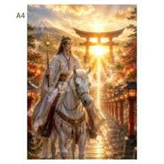 52_白馬の貴公子と黄金の鳥居 開運幻想アート A4ポスター 額なしのサムネイル