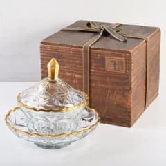 北大路旧庫品 ギヤマン 金彩切子 台付蓋物 黒田陶々庵書付箱 M R9768B