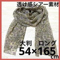 ベージュ系　花柄 シフォン ストール 大判ロングスカーフ　シアー　透け　ショール
