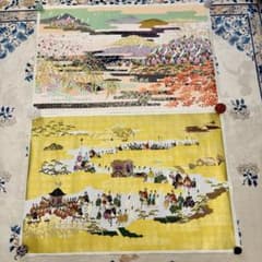 美濃和紙 友禅染 大判アート 2枚セット（花鳥／平安絵巻） 絵画　日本画 美濃和紙 友禅染 大判アート 2枚セット（花鳥／平安絵巻） 絵画 日本画