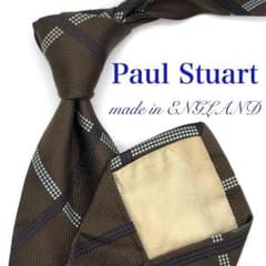Paul Stuart 넥타이 격자 무늬 브라운 차 블랙 총무늬