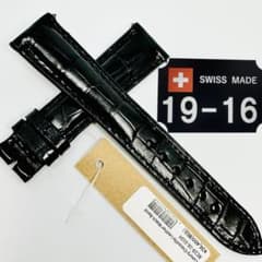 2035#19mm-16mmブラック★本物クロコダイルベルト★スイス製 2104#19mm-16mmブラック☆本物クロコダイルレザーベルト☆スイス製