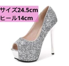 グリッター オープントゥ パンプス 24.5cm 14cmヒールのサムネイル