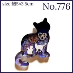 No.776 レジン ヘアゴム マグネット ピンバッジ 猫ねこハート花火