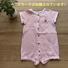 familiar (ファミリア)赤と白ストライプロンパース。刺繍が可愛いのサムネイル