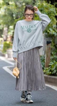 新品☆しまむら×marieさん☆カレッジプリント2wayカーディガン♪グレー　Mのサムネイル