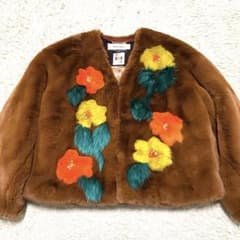 未使用級 完売品 ミュベール フラワーファー刺繍ジャケット ファー 