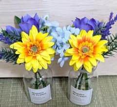 アーティフィシャルフラワー 造花 ミニ仏花1対 花器付き 高さ17cmのサムネイル