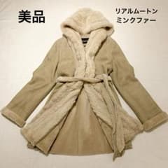 NORTH BEACH ノースビーチ ミンク ファー 毛皮 コート ピンク 韓国 美品】ノースビーチ リアルムートン ミンク毛皮 フーデッド コート