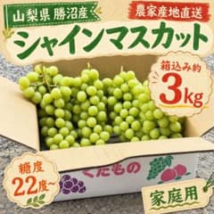 勝沼産シャインマスカット 箱込み約3kg 4〜5房 家庭用 農家直送のサムネイル
