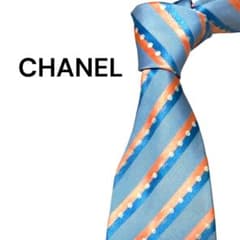CHANEL シャネル ネクタイ ココマーク ストライプ シルク100% ブルー