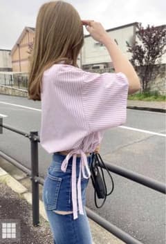 ストライプ柄ドロストリボンシャツ[fo1925]のサムネイル