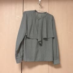 千鳥格子柄 ブラウス 長袖 フリルネックのサムネイル