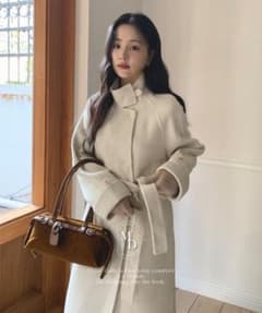 韓国 monodaily ウール ハイネック ハンドメイドコート アイボリー 