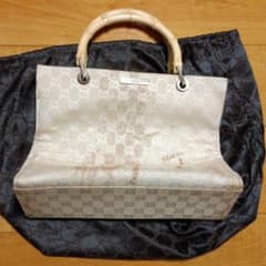 GUCCI ハンドバッグ バンブー GGキャンバス ベージュ 保存袋付き 