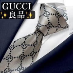 良品✨GUCCI ネクタイ グッチ GG柄 シルバー ロゴ ジャガード 光沢感