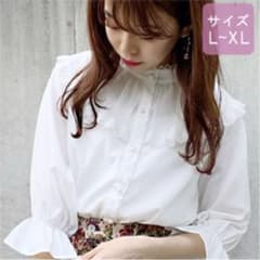 【大きいサイズ】チュールプリーツ襟スタンドブラウスのサムネイル