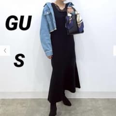 GU 지유 인어 니트 점퍼 드레스 블랙 v넥 가을 겨울 S