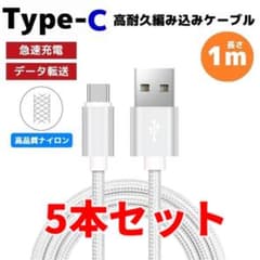 Set of 5 Type-C Braided Cable Charger Silver
