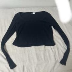 H&M リブ長袖カットソー ブラック Lサイズのサムネイル