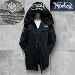Y2K ロゴ刺繍 ノートン ミリタリー ジャケット フード ボア Norton