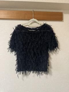 ZARA フリンジデザイン 半袖トップス ブラック Sのサムネイル
