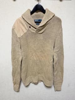 90S RALPH LAUREN ニット 激レア　ベージュ　エルボー　珍品　古着