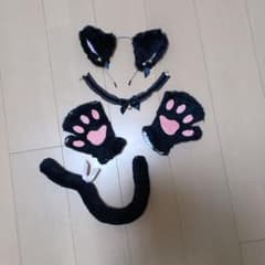 猫耳 カチューシャ 肉球グローブ 尻尾 チョーカー コスプレ衣装のサムネイル