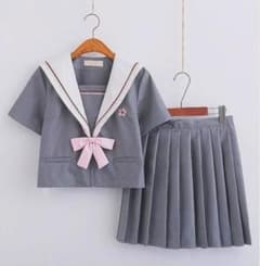 グレー セーラー服上下 ピンクリボンのサムネイル