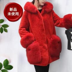 新品未使用】フェイクファーコート レディース ミドル 体型カバー