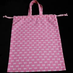 体操服袋 着替え袋 手提げ 巾着 リボン柄 ピンクのサムネイル