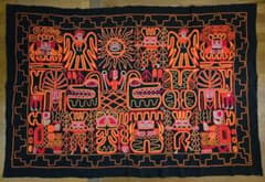 グアテマラ 手刺繍 タペストリー 大判 民族アート マヤ族 壁掛け